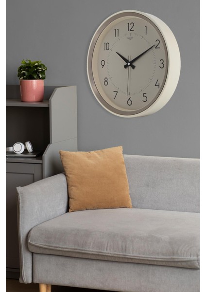 Krem Kasa Kumbeji Çerçeve Duvar Saati 37 Cm, Şık ve Modern Tasarım.