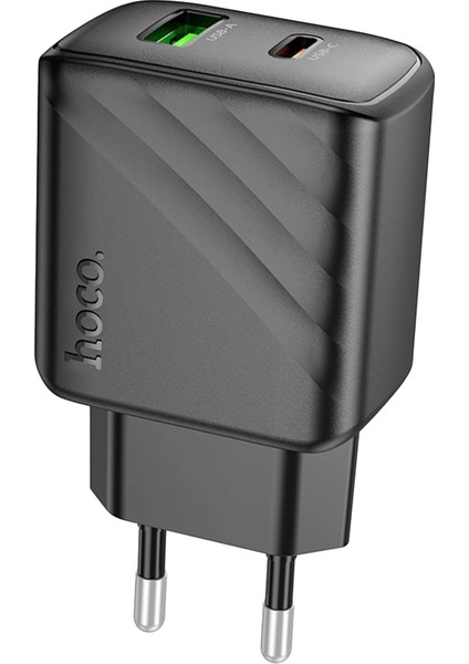 Hoco. CS23A Sunlight 30W 1 Adet Type-C ve 1 Adet USB 3.0 Qc Çıkışlı Pd Hızlı Şarj Aleti - Siyah