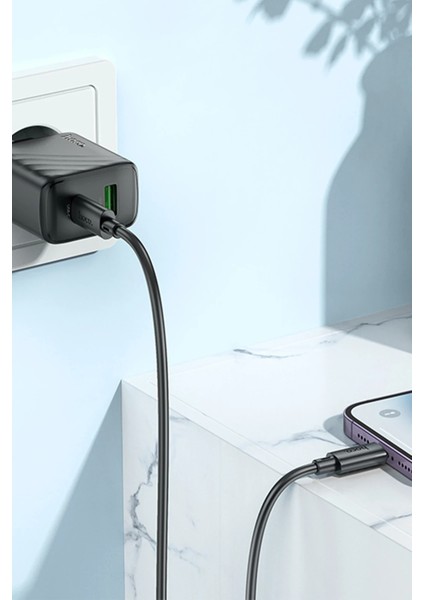 Hoco. CS23A Sunlight 30W 1 Adet Type-C ve 1 Adet USB 3.0 Qc Çıkışlı Pd Hızlı Şarj Aleti - Siyah indirimleri