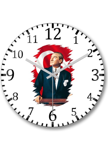Beyaz Gerçek Cam Bombeli Atatürk Duvar Saati, Şık ve Modern Tasarım