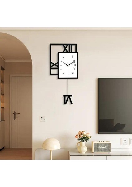 Şık Kare Tasarım Geometrik Roma Rakamlı Sallanan Sarkaçlı Duvar Saati Siyah fırsatları