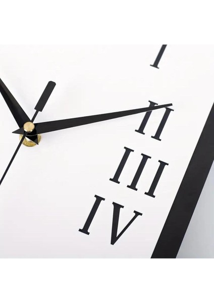 Şık Kare Tasarım Geometrik Roma Rakamlı Sallanan Sarkaçlı Duvar Saati Siyah indirimleri