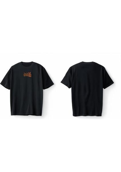 Halloween Yarasa Balkabağı Cadı Şapkası ve Süpürge Turuncu Oversize Unisex Tişört T-Shirt modelleri