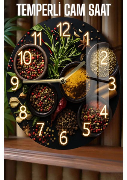 Renkli 3D Görünümlü Temperli Cam Saat, 33 Cm, Mutfak ve Yaşam Alanları Dekoru