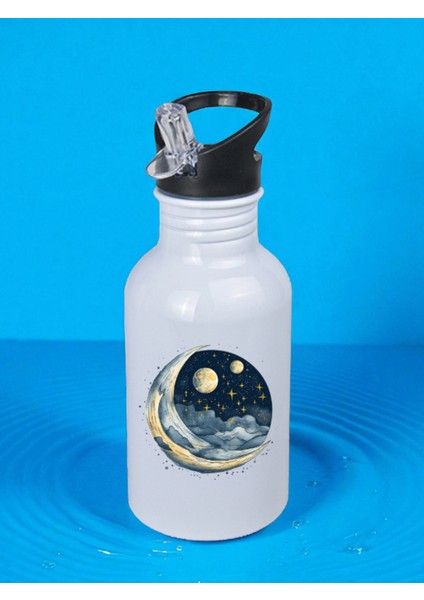 Gece Ay Baskılı Matara Suluk 600 ml - Kız Çocuk Suluk, Kız Sulukları