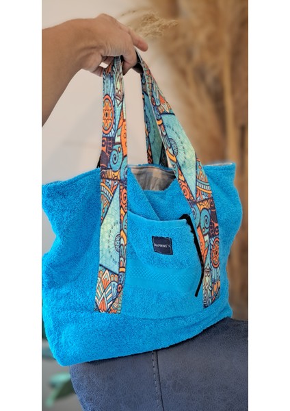 Tote Bag Mavi Havlu Pamuk Plaj Çantası Alışveriş Çantası Omuz Çantası