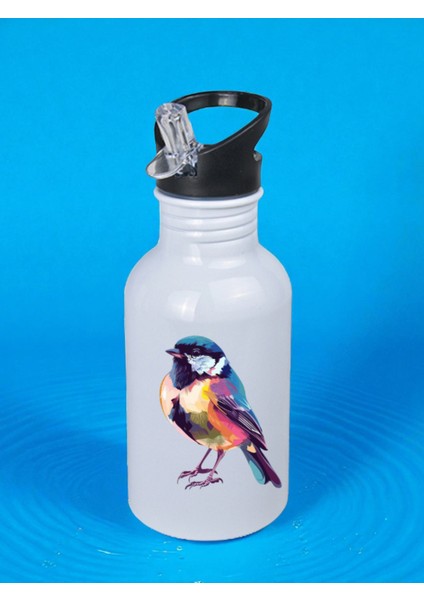 Modern Kuş Baskılı Matara Suluk 600 ml - Kız Çocuk Suluk, Kız Sulukları