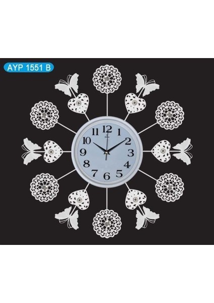Kelebek Desenli Ferforje Duvar Saati, Şık ve Modern Tasarım, Beyaz Renk