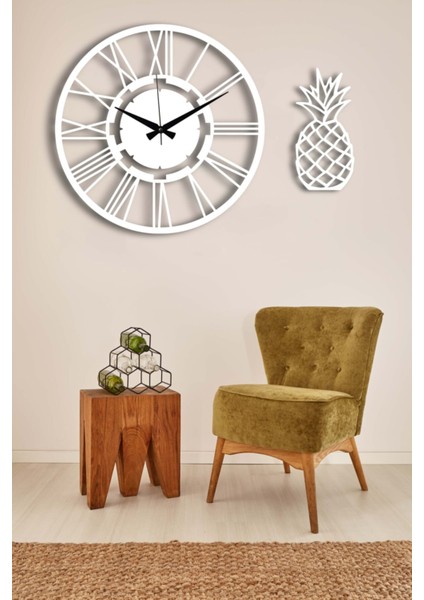 Şık Beyaz Duvar Saati 50X50CM ve Geyikli Tablo Seti fiyatları