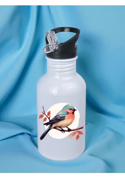 Sevimli Kuş Baskılı Matara Suluk 600 ml - Sporcu Suluğu, Büyük Suluk, Spor Matara, Sporcu Sulukları