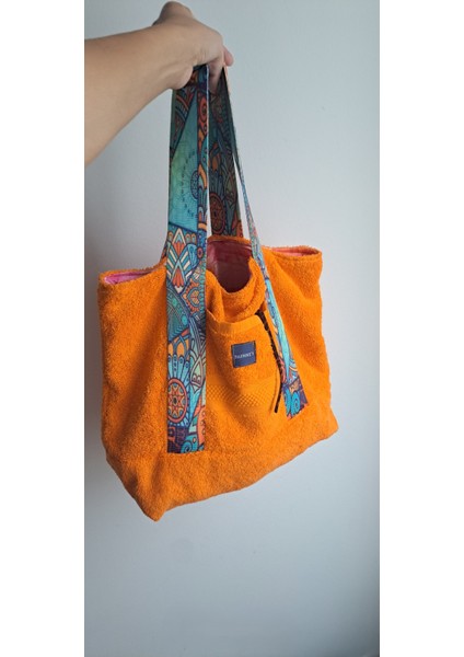 Tote Bag Turuncu Havlu Pamuk Plaj Çantası Alışveriş Çantası Omuz Çantası