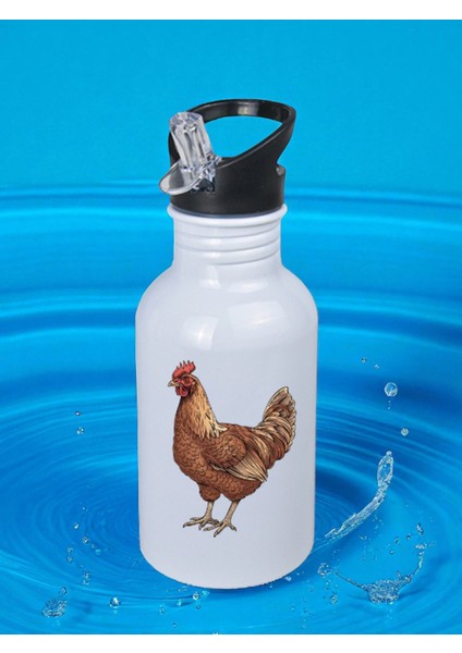 Tavuk Baskılı Matara Suluk 600 ml - Kız Çocuk Suluk, Kız Sulukları