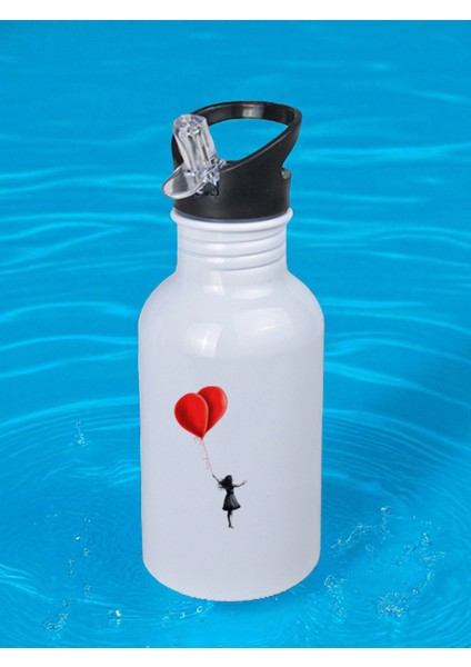 Balonlar ve Kız Baskılı Matara Suluk 600 ml - Kız Çocuk Suluk, Kız Sulukları