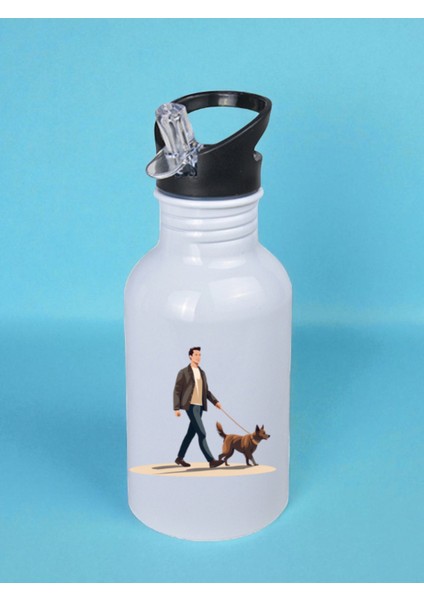 Köpekli Adam Baskılı Matara Suluk 600 ml - Sporcu Suluğu, Büyük Suluk, Spor Matara, Sporcu Sulukları