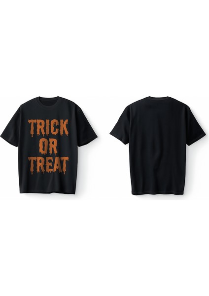 Trick Or Treat Turuncu Oversize Unisex Tişört T-Shirt modelleri
