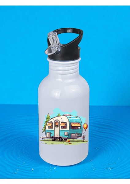 Mavi Karavan Baskılı Matara Suluk 600 ml - Kız Çocuk Suluk, Kız Sulukları
