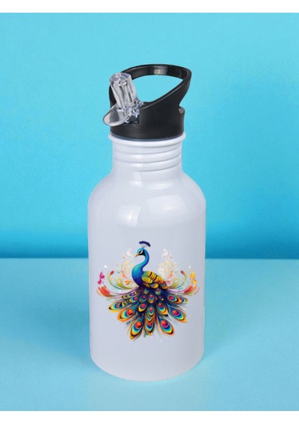 Tavus Kuşu Baskılı Matara Suluk 600 ml - Sporcu Suluğu, Büyük Suluk, Spor Matara, Sporcu Sulukları