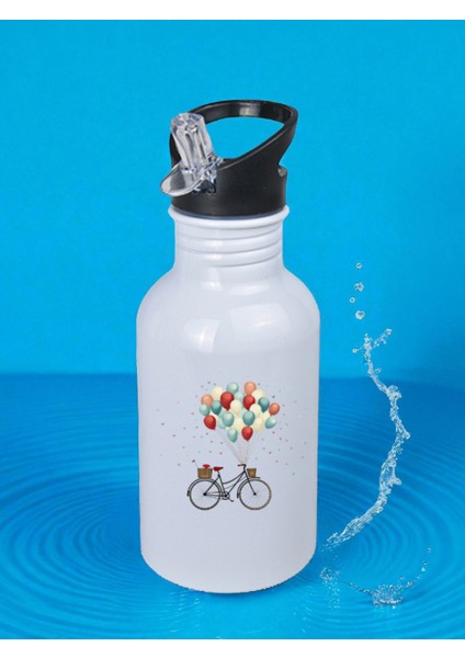 Balonlu Bisiklet Baskılı Matara Suluk 600 ml - Kız Çocuk Suluk, Kız Sulukları