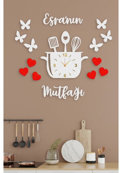 Şık Beyaz Dekoratif Mutfak Saati ve Dekorasyon Parçası