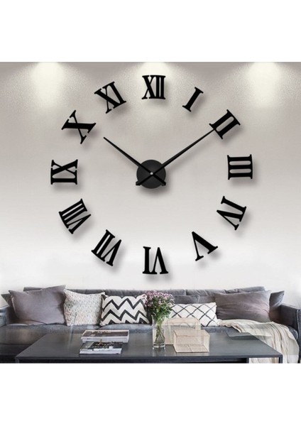3D Roma Rakamlı Siyah Duvar Saati, Modern ve Şık Tasarım