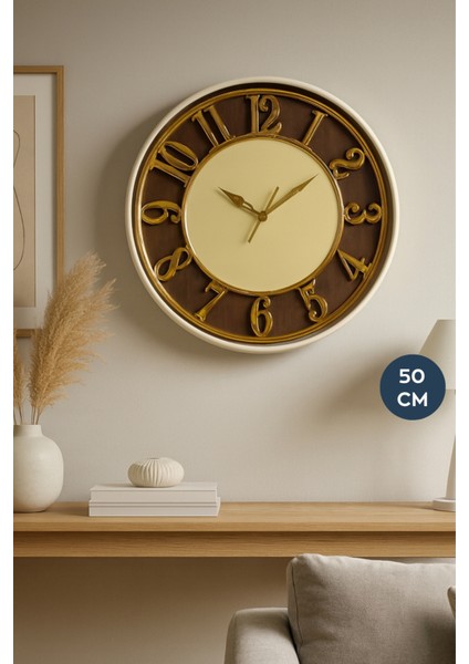 Krem Renk 50 cm Duvar Saati, Şık ve Modern Tasarım, Ev ve Ofis Dekoru Için Ideal