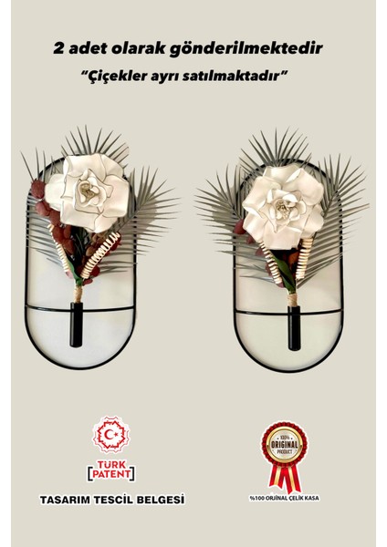 Modern Siyah Oval Metal Duvar Çiçeklik, Şık ve Dekoratif Tasarım