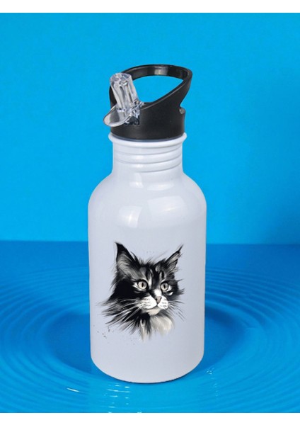 Siyah Kedi Baskılı Matara Suluk 600 ml - Kız Çocuk Suluk, Kız Sulukları