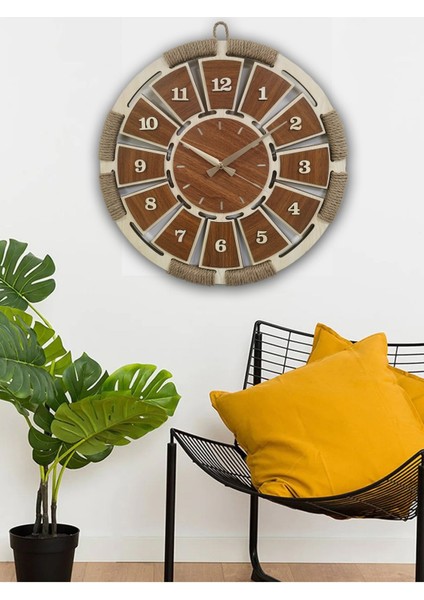 Şık Ahşap Krem Duvar Saati, Hasır ve Jüt Ipli Tasarım modelleri