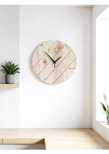 Şık Masif Ağaç Doğal Saat, Baklava Desenli, Krem Renk modelleri