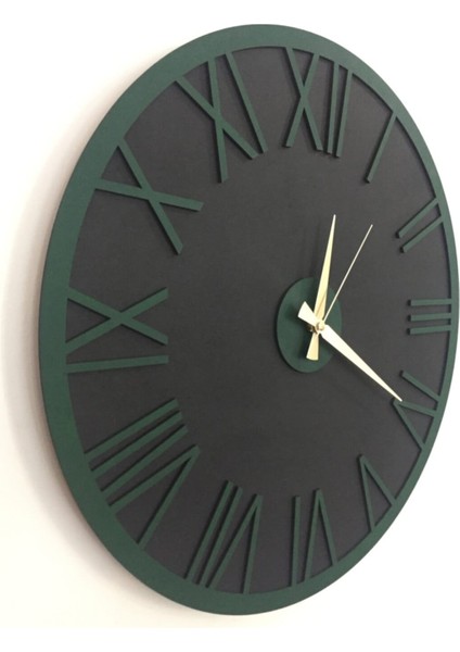 Şık Yuvarlak Dekoratif Roma Rakamlı Duvar Saati 50X50 cm Siyah Renk