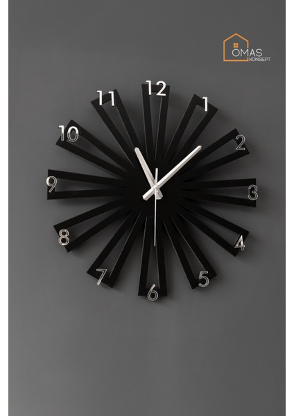 45 cm Ahşap Duvar Saati, Sessiz Mekanizma, Dekoratif ve Şık Gümüş Detaylı