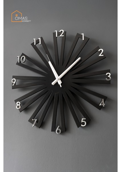 45 cm Ahşap Duvar Saati, Sessiz Mekanizma, Dekoratif ve Şık Gümüş Detaylı modelleri