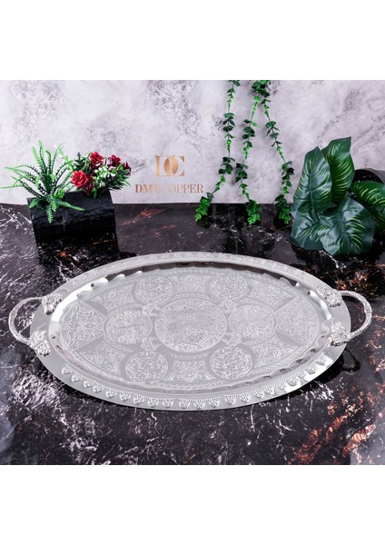 Dmt Gaziantep Bakır 42,5 cm Osmanlı El Işi Sunum Tepsi Kına Tepsisi 42.5CMX28CM modelleri