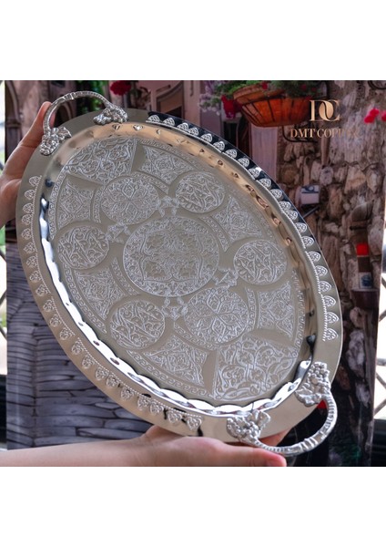 Dmt Gaziantep Bakır 42,5 cm Osmanlı El Işi Sunum Tepsi Kına Tepsisi 42.5CMX28CM