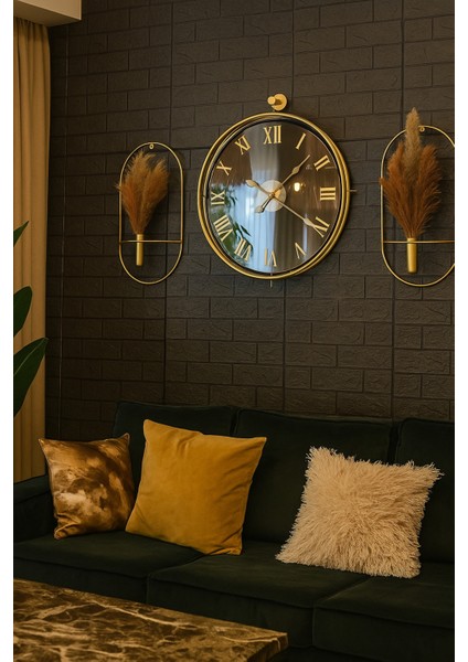 Altın Tonlu Duvar Saati ve Çiçeklik Seti, Şık Dekoratif Ürünler modelleri