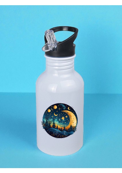 Ay Yıldızlar Baskılı Matara Suluk 600 ml - Sporcu Suluğu, Büyük Suluk, Spor Matara, Sporcu Sulukları