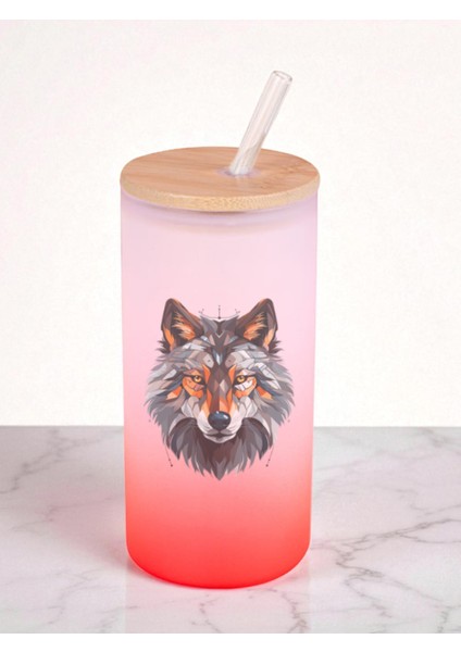 Modern Kurt Baskılı 600 ml Cam Matara- Su Matarası, Suluk Matara, Cam Pipetli Matara