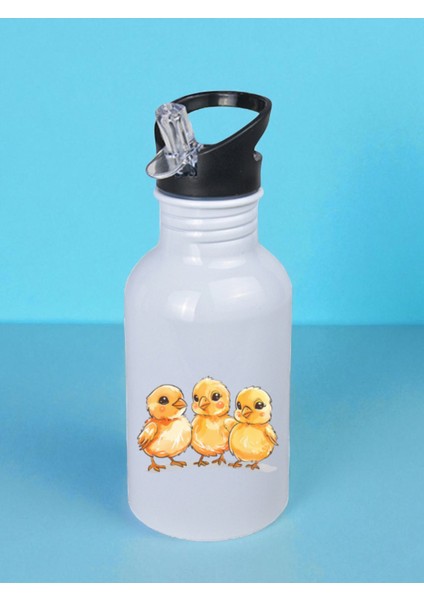 Civcivler Baskılı Matara Suluk 600 ml - Sporcu Suluğu, Büyük Suluk, Spor Matara, Sporcu Sulukları