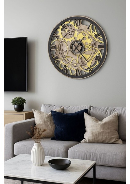 Renkli 4 Katmanlı Ahşap Duvar Saati, Sessiz Mekanizmalı, Modern Tasarım