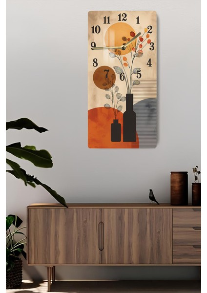 Renkli Cam Tablo Saat, Turuncu-Bej Vazo Desenli, 30X60 Cm, Uv Baskı fiyatları