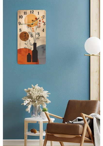 Renkli Cam Tablo Saat, Turuncu-Bej Vazo Desenli, 30X60 Cm, Uv Baskı fırsatları