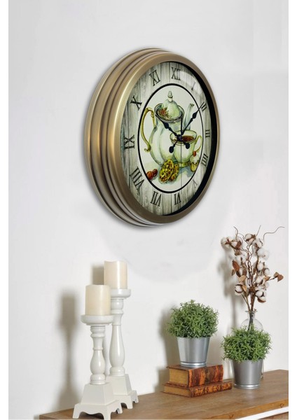 40 cm Eskitme Metal Çaydanlık ve Mutfak Duvar Saati, Renkli ve Şık Tasarım fiyatları