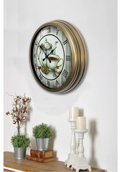 40 cm Eskitme Metal Çaydanlık ve Mutfak Duvar Saati, Renkli ve Şık Tasarım modelleri