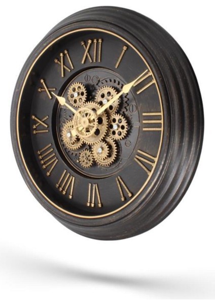 Antik Eskitme Döner Çarklı Roma Rakamlı Duvar Saati, 40 Cm, Siyah fiyatları