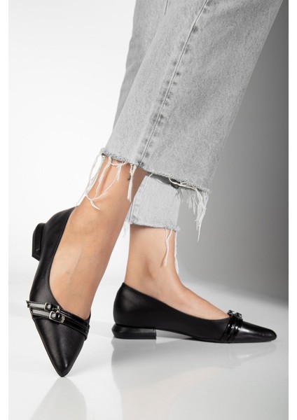 Kadın Hakiki Deri Çift Toka Detaylı Özel Tasarım Rahat Şık Siyah Babet fiyatları