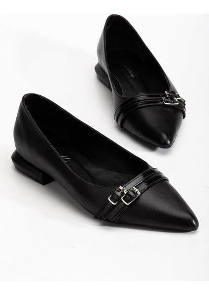 Kadın Hakiki Deri Çift Toka Detaylı Özel Tasarım Rahat Şık Siyah Babet fırsatları