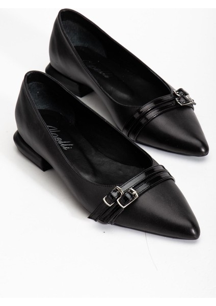 Kadın Hakiki Deri Çift Toka Detaylı Özel Tasarım Rahat Şık Siyah Babet indirimleri