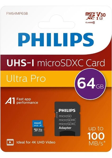 Phılıps 64GB Mıcro Sdxc 100 Mb/s C10 FM64MP65B/00