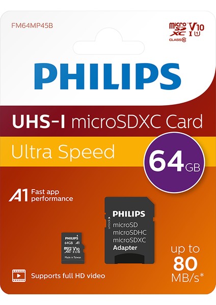 Phılıps 64GB Mıcro Sdxc 80 Mb/s C10 FM64MP45B/00 fiyatları