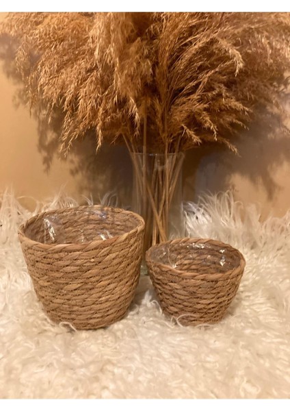 V Şeklinde Hasır Kalın Örgü Içi Poşetli Saksılık Küçük ve En Küçük Boy